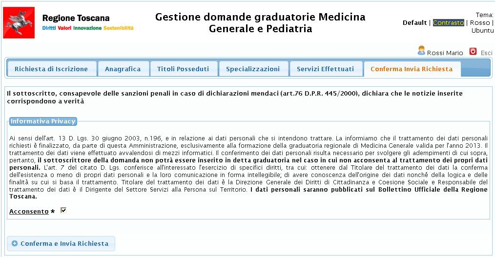 essere accettata, cnsente l inltr della richiesta di iscrizine al sistema di Back Office premend il pulsante Cnferma e Invia Richiesta. Figura 21.