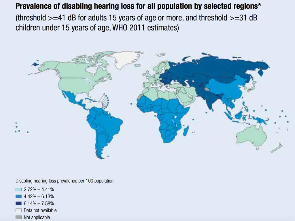 Nel 2012, l'organizzazione Mondiale della Sanità ha pubblicato nuove stime sulla perdita dell'udito disabilitante.