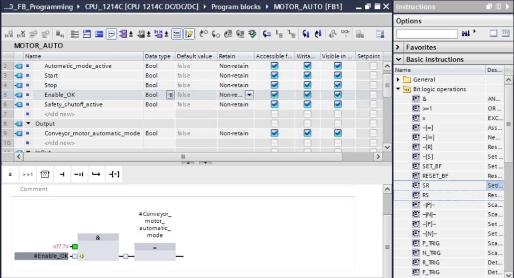 fi Trascinare dall elenco Instructions fi Basic instructions fi Bit logic operations la funzione Set/Reset Flipflop sul primo ingresso