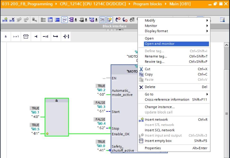 fi Il blocco funzionale MOTOR_AUTO [FB1] richiamato nel blocco organizzativo Main [OB1] si può aprire direttamente facendo clic