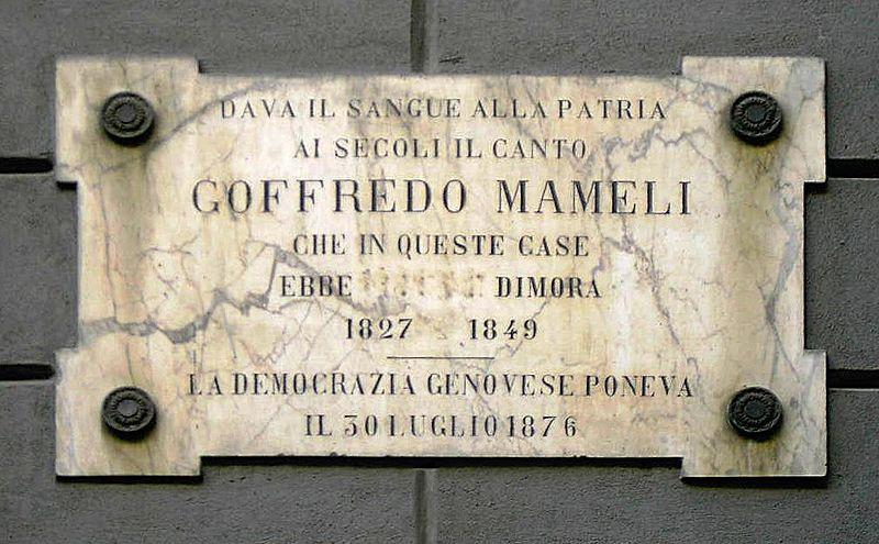 Nacque a Genova il 5 settembre 1827, nell'allora Regno di Sardegna. Lapide commemorativa di Goffredo Mameli nella sua casa in S.