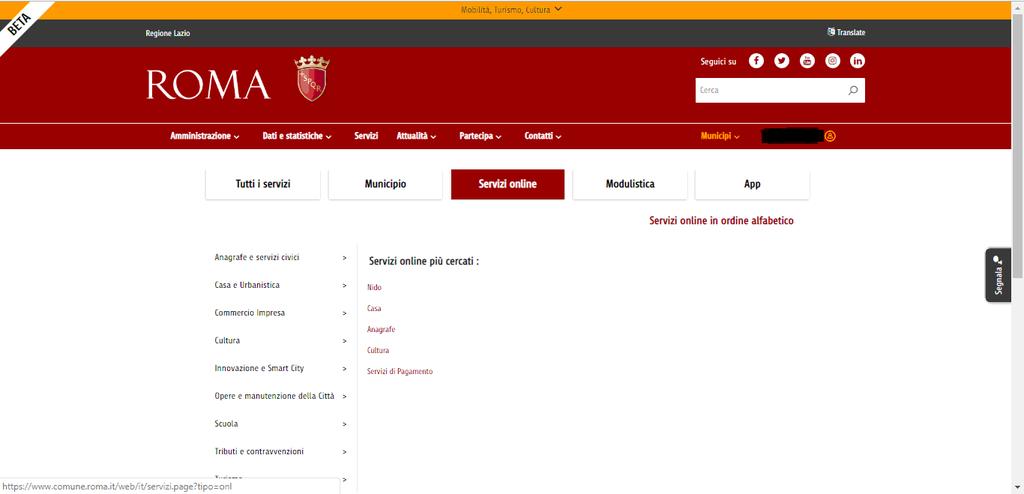 Verrà visualizzata nuovamente la home page del portale con il nome del cittadino identificato (vedi Figura 3).