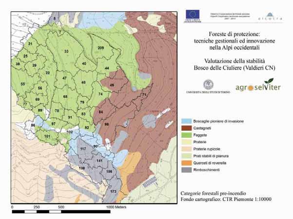 Copertura forestale (PFT) Comprensorio 190 ha (148 comunali): Faggete 80 ha (>1000 m) FA50X, FA40X