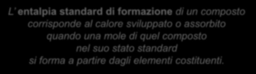 9.7 Entalpia standard di formazione La variazione di entalpia standard di una reazione può essere determinata utilizzando l entalpia standard di formazione.