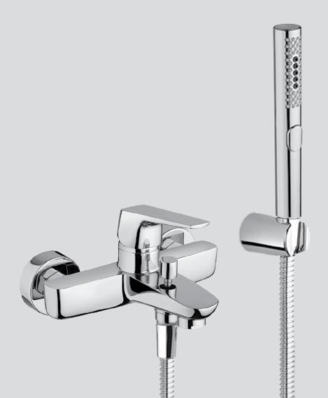 + - Monocomando esterno vasca // Exposed single lever bath mixer Miscelatore monocomando esterno per vasca con deviatore automatico ed accessorio doccia fisso // Exposed single lever bath mixer with