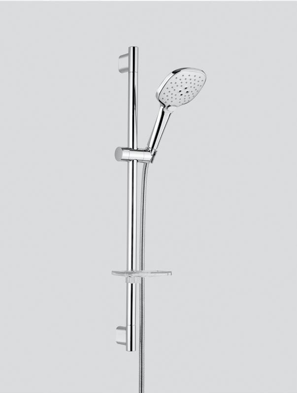 0200 flessibile in acciaio lungo 150 cm. estensibile fino a 180 cm. art. F331 portasapone Ø25 shower bar A.B.S. 3 jets handshower with anti-lime system, item 0200 inox flexible hose L.150 cm., extensible up to 180 cm.