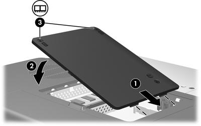 12. Stringere le viti del coperchio dello scomparto dei moduli di memoria (3). 13. Installare nuovamente la batteria. 14.