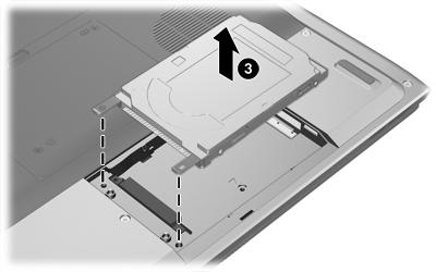 7. Scollegare l'unità disco rigido (2) facendola scorrere verso destra. 8. Rimuovere l'unità dal computer (3). Per installare un'unità disco rigido: 1.
