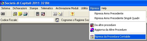 Bollettino 5.10.1B - 17 2.1.5.2 Ripresa dalla Procedura Fiscale Le operazioni di ripresa dei dati all interno della procedura fiscale è analoga per tutti i tipi di dichiarante.