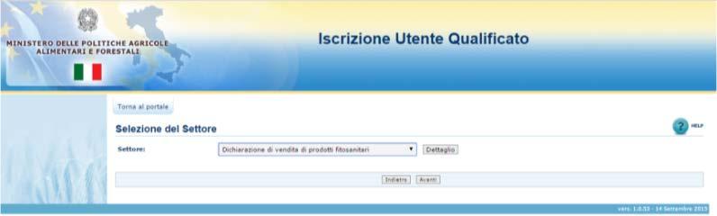 Selezionare quindi dal menu a tendina il Settore di Iscrizione che