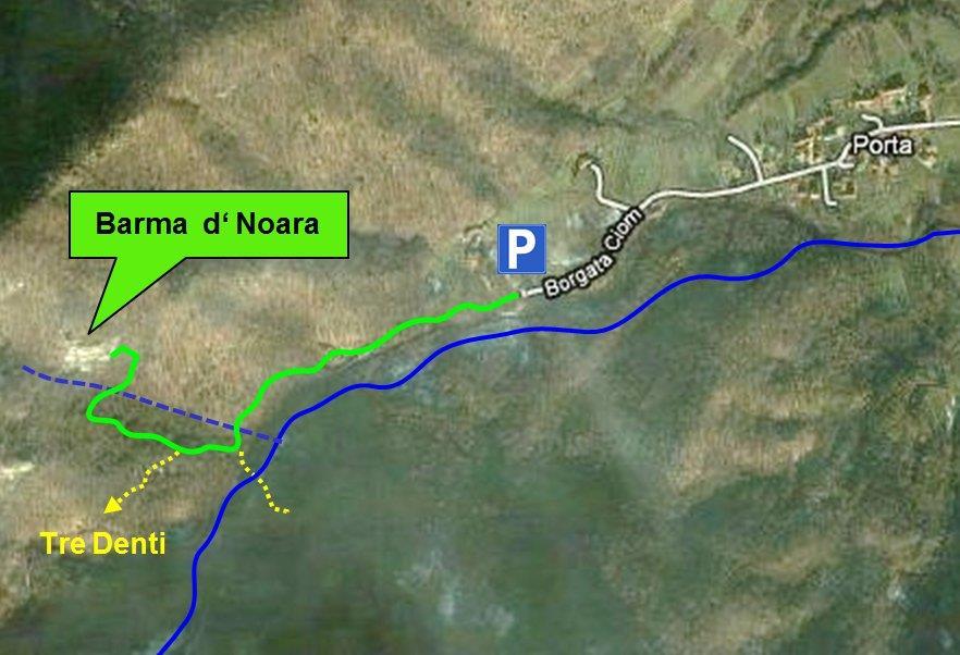 Barma d'noara aggiornamento: agosto 2017 ACCESSO Da Cumiana, attraversando le borgate Maritani e Porta, raggiungere la borgata Ciom e parcheggiare lungo il bordo strada dove finisce la strada