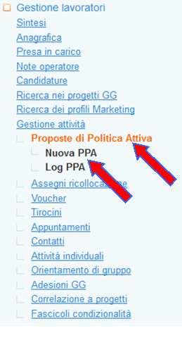 1.2. INSERIMENTO PPA AxL Per registrare la PPA cliccare su => Gestione attività => Nuova PPA Verificare la correttezza dello sportello e dell operatore (precaricato dal sistema in base ai dati di