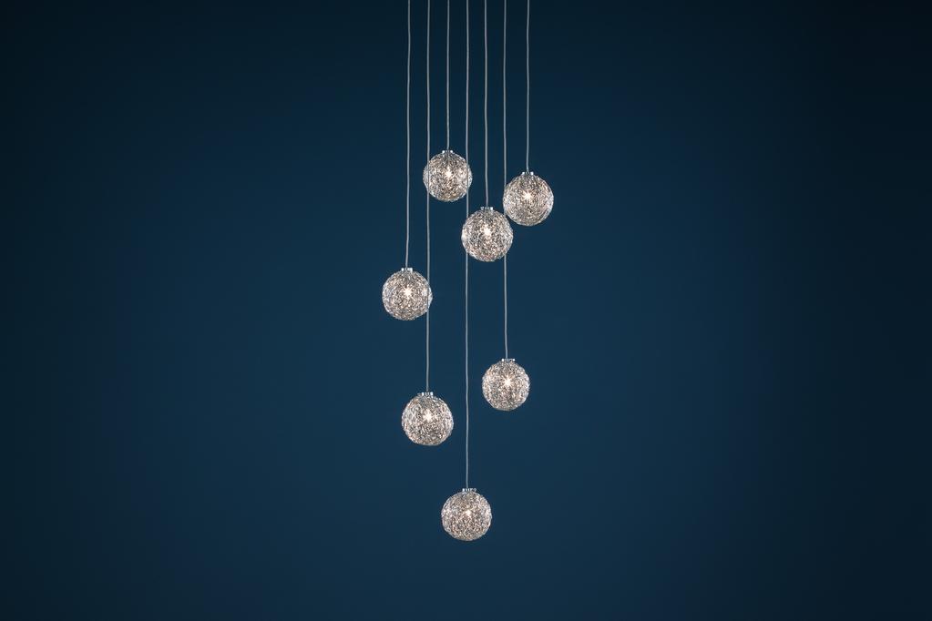 SWEET LIGHT CHANDELIER DATASHEET Materials satin metal base, spheres in aluminium wire Light source