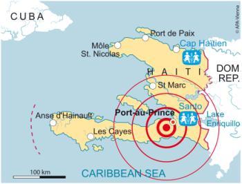 Immagine 1: mappa America Centrale Haiti Villaggi SOS e l epicentro del terremoto del 12/01/2010 Ad Haiti SOS è presente dal 1979 con 2 Villaggi - uno nella località di Santo a pochissimi km dalla