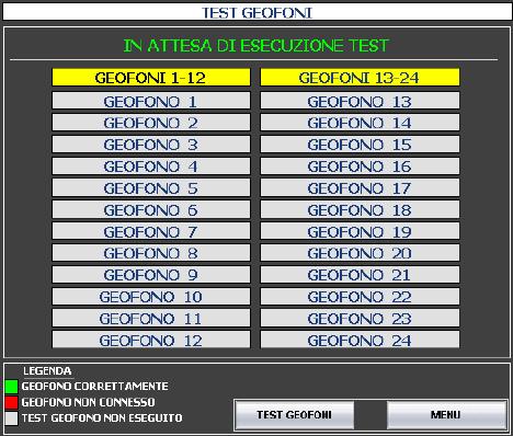 quella riportata nella figura che segue. Al termine di tale test si ha evidenza dei geofoni funzionanti in verde e di quelli non funzionanti in rosso.