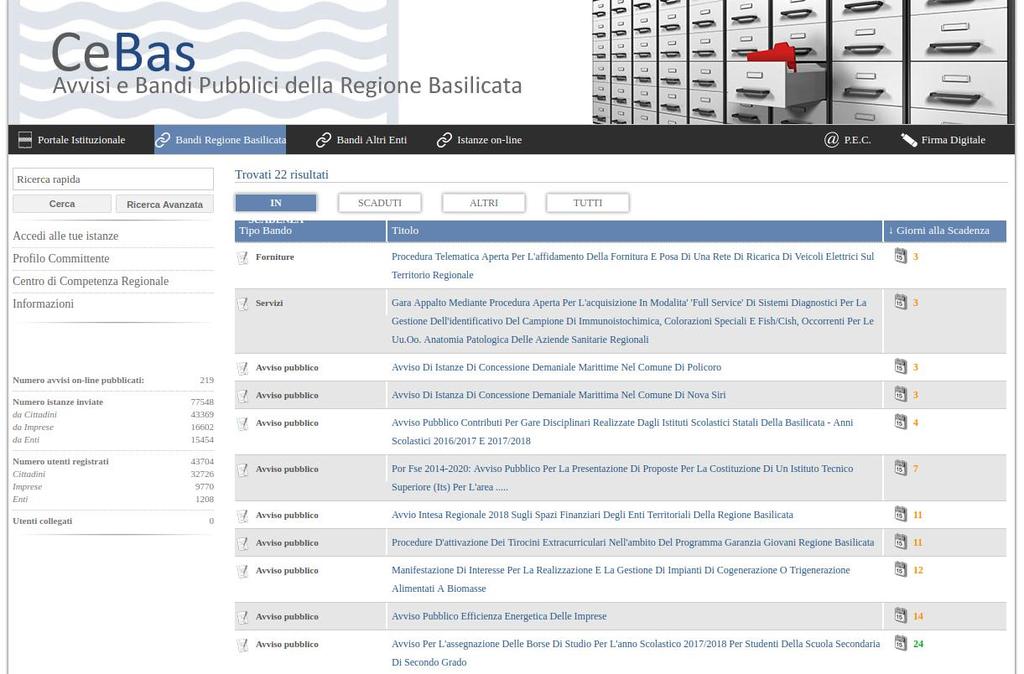 Si accede così nel Portale di Centrale Bandi dove è possibile ricercare l avviso di interesse Cliccando sul bando specifico vengono visualizzate le informazioni di