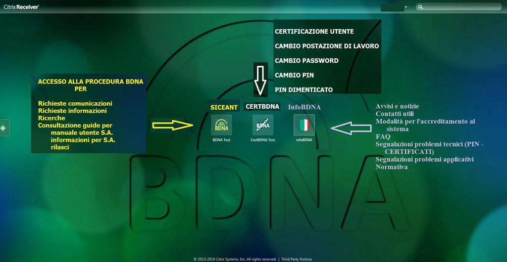 2) Informazioni sui pulsanti presenti sul Portale di accesso Sul portale sono presenti 2 pulsanti che identificano due rami distinti della procedura CERTBDNA SICEANT InfoBDNA che permette le seguenti