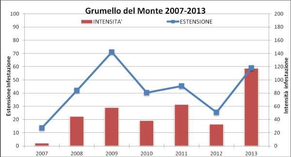 OSSERVAZIONI: l andamento dell infestazione nel 2013 ha subito un deciso aumento rispetto a quello fatto registrare nel 2012.