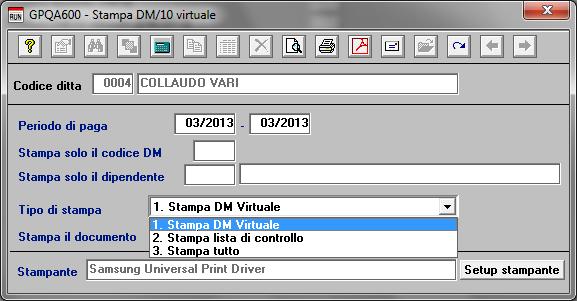 La scelta QA4 che prima avviava il programma di stampa del modello DM10 ora avvia il nuovo sottomenù il quale raggruppa le scelte: PAGHE Nuova stampa DM10 Virtuale Abbiamo provveduto ad inserire un