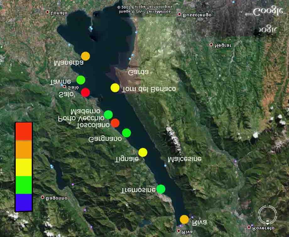LAGO di GARDA Mappa del Lago di Garda con le stazioni campionate colorate in base ad una delle 5 classi di