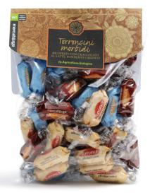 Torroncini morbidi assortiti ricoperti con cioccolato al latte, fondente e bianco Codice: 327 Peso: 180 g Prezzo al pubblico: 5,10 (IVA 10% incl.