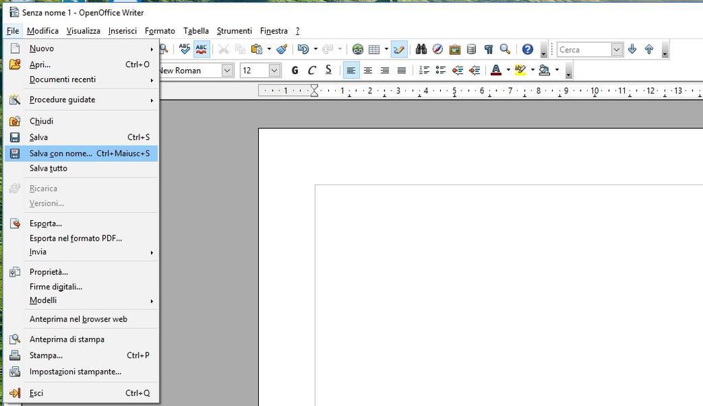 6.3 SE SI UTILIZZA OPENOFFICE Se si sta utilizzando OpenOffice: - Aprire il menù File e cliccare su Salva con nome (Figura 19, rettangoli rossi).