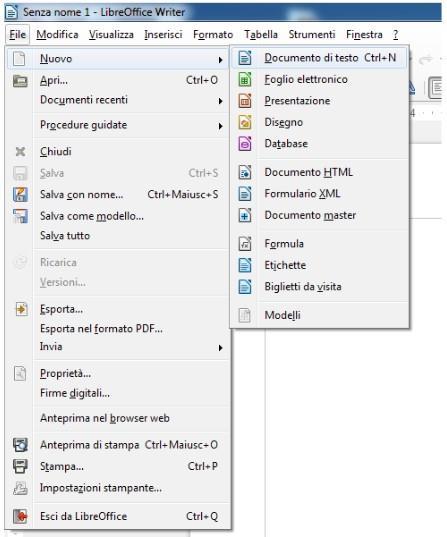 6.4 SE SI UTILIZZA LIBREOFFICE Per ottenere un documento in formato.txt a partire da un documento LibreOffice: - Aprire il menù File e cliccare su Salva con nome (Figura 23, rettangoli rossi).