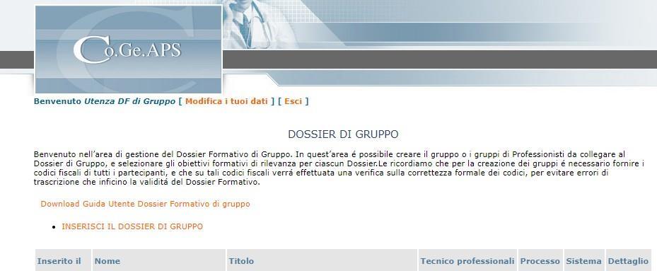 Figura 2: Schermata di login del responsabile abilitato alla gestione del Dossier Formativo di gruppo.