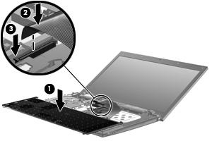 8. Inserire il cavo della tastiera (2) nel connettore ZIF (3) sulla scheda di