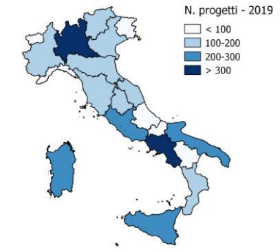 Progetti per REGIONE Per anno di fine lavori 16 Come intuibile i progetti con termine 2018 sono più