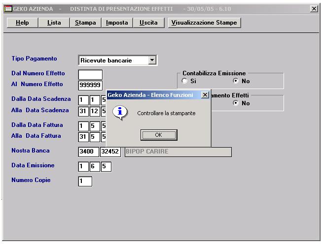 - Cliccare su OK. Se si seleziona la stampante a video, seguire la procedura sopra indicata, poi cliccare sul tasto Visualizzazione Stampe.