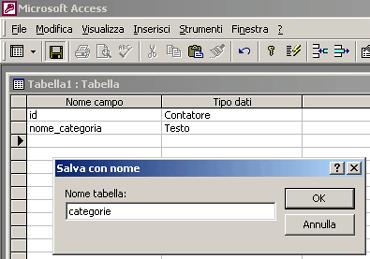 CREAZIONE DI UNA RUBRICA : Una tabella è la parte più piccola di un database e rappresenta il reale