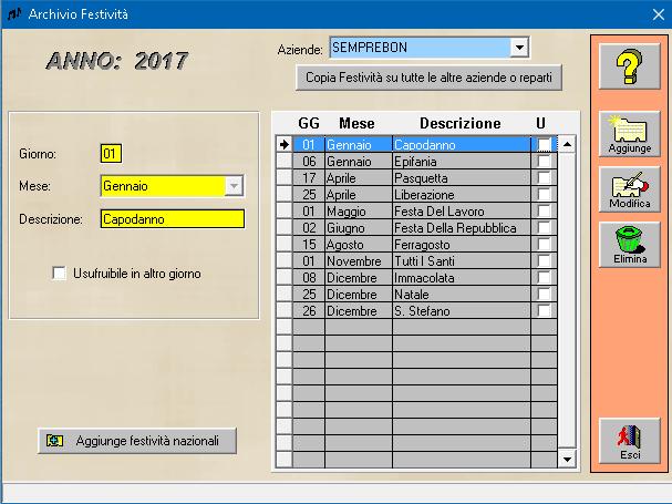 autonomia Si possono creare più tabelle da associare agli orari giornalieri Gestione Festivita WorkTime