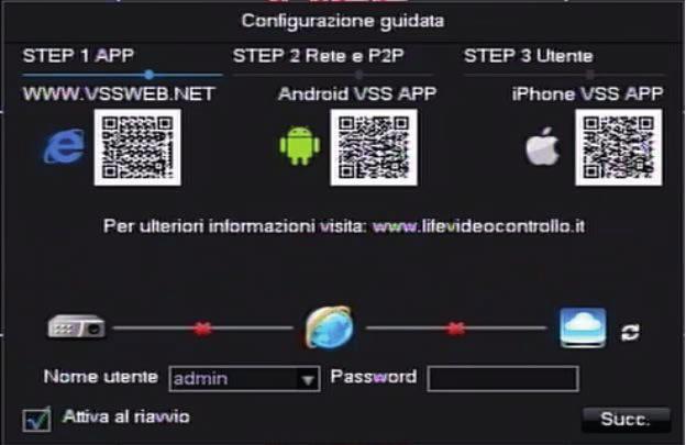 2.2 Configurazione guidata Configurazione rapida delle impostazioni account, password P2P, configurazione di rete, e