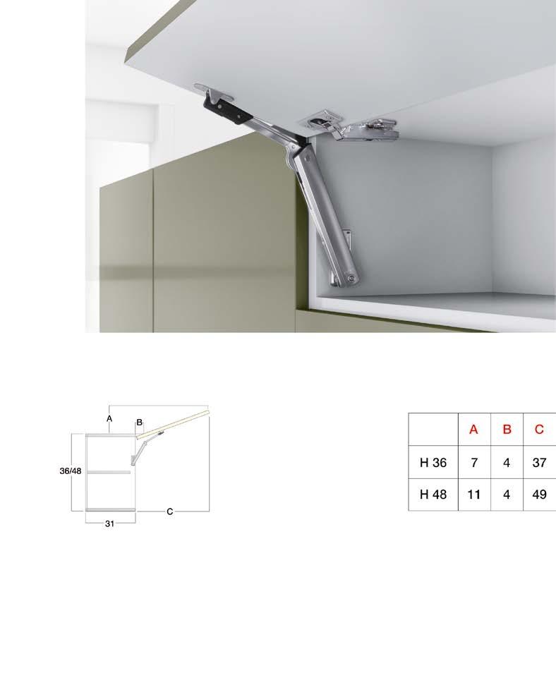 PENSILI RIBALTA CHIUSURA AMMORTIZZATA FLAP DOOR WALL UNITS BLUMOTION CLOSING SYSTEM P 33,2 PENSILE CON APERTURA A RIBALTA Le ante aprendosi verso l alto consentono di avere un ampia visione d insieme