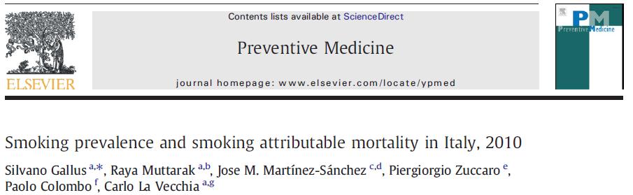 Mortalità attribubile al fumo in Italia - Gallus et al., 2011 (Prev Med) Causa di morte Totale dei Attribuibili morti al fumo PAF (%) Tumore del polmone 32.888 25.