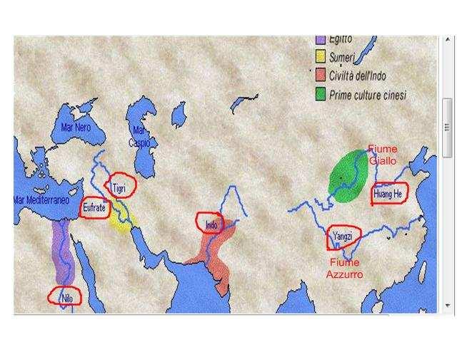 Osserva questa carta tematica che si riferisce alle grandi civiltà del passato che stai studiando.