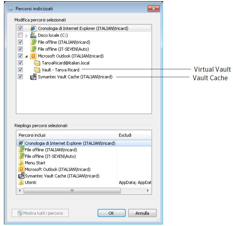 Impostazione di Enterprise Vault Configurazione di Windows Search 20 Veritas Vault Cache Veritas Vault Cache 3 Nell elenco Cambia posizioni selezionate, verificare che la voce relativa al Virtual