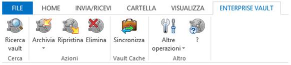 Opzioni e icone delle cassette postali di Enterprise Vault Opzioni di Enterprise Vault della barra multifunzione di Outlook 22 Figura 3-1 Scheda Enterprise Vault in Outlook Nel gruppo Altro potrebbe