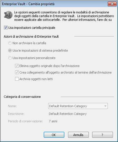 Gestione dell archiviazione con Enterprise Vault Sospensione o attivazione dell'archiviazione per la cassetta postale 48 3 Fare clic su Cambia.