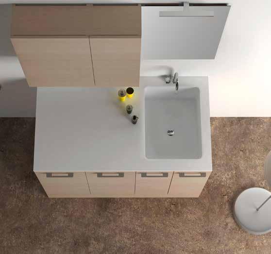 Maniglia Lama satinata di serie. fuga Washing machine cabinet, W122xD, sink dimensions W39xD52xH23. Wall unitw43.