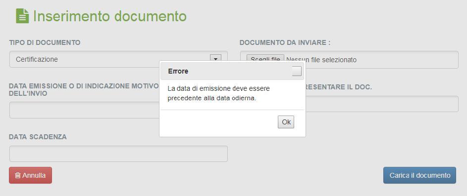 Figura 33: messaggi di errore sull'inserimento delle date Infine bisogna selezionare il file