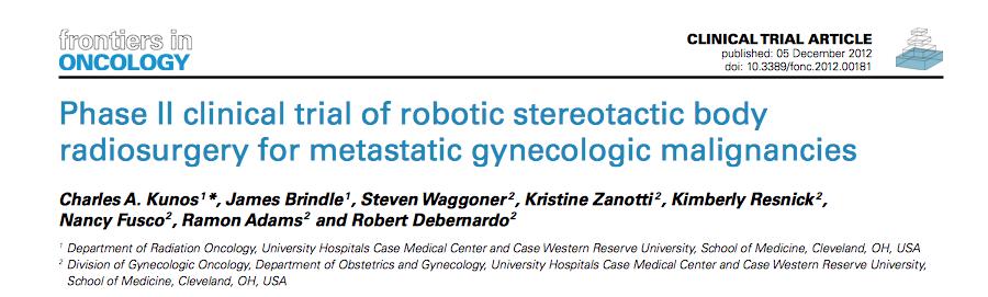 50 pa<ents with recurrent gynecologic cancer: 29 received SBRT as first- line therapy for metasta<c disease (24 Gy in 3 daily frac<ons).