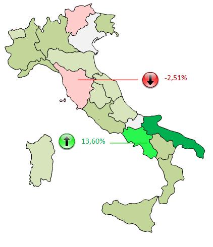trimestre del 2015: La Toscana è la regione con il minor numero di richieste rispetto allo stesso periodo del 2014 (-2,51%) La Campania è la