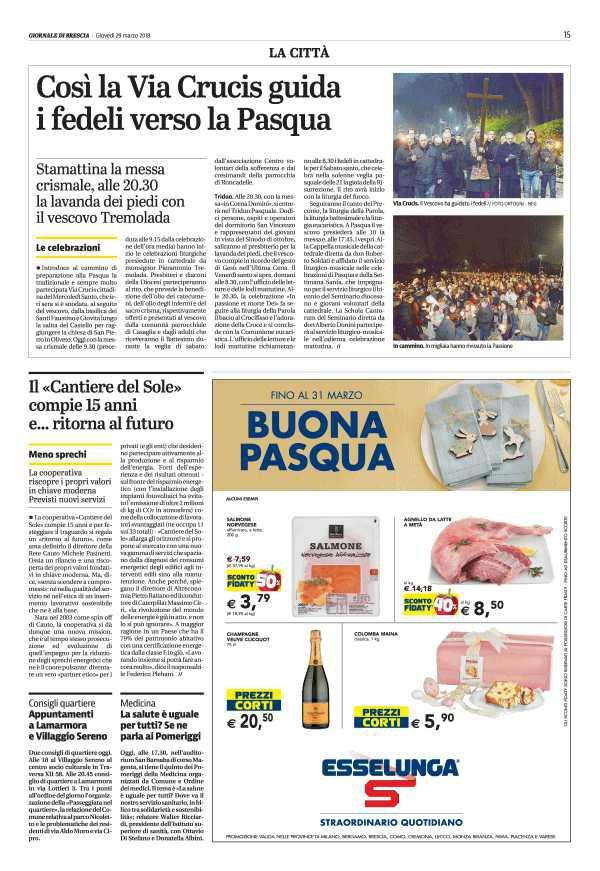 Pagina 15 Giornale di Brescia Il «Cantiere del Sole» compie 15 anni e.