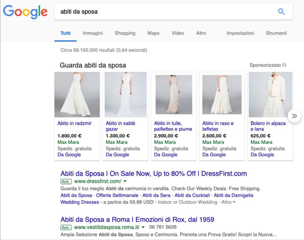 Gli annunci Google Ads Search Pubblicità: «sponsorizzati» e «Ann» S.