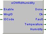 7.16.4 sowrdhumidity, One-Wire read humidity FB Library eplc1wirelib Version SFR059B000 Questo blocco funzione esegue gestione di un sensore One-Wire di acquisizione umidità e temperatura basato