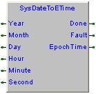 7.6.2 SysDateToETime, date to epoch time conversion FB Library Embedded Version 3.0 Questo blocco funzione esegue la conversione della data-ora in epoch time.