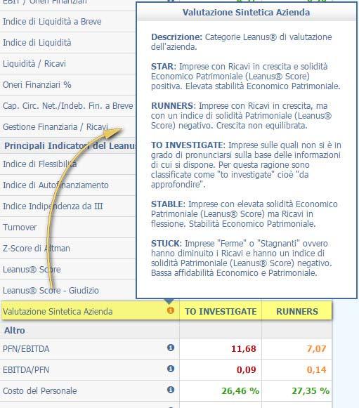 Leanus, per ogni annualità gestita, propone una valutazione sintetica dell azienda sulla base delle informazioni ottenute dalle analisi per indici.