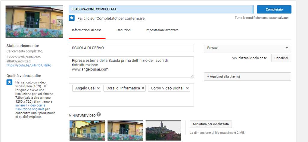 GESTIONE DEI VIDEO PUBBLICATI 1) Accedere al proprio Account Google 2) Aprire App You Tube 3) Cliccare su Crea Video 4) Aprire il Menu in alto a